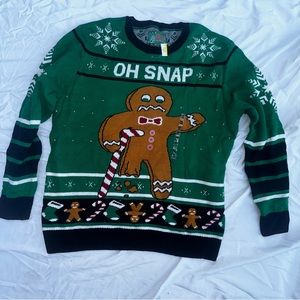 Ugly Christmas Sweater Mens Green Gingerbread Man Xmas Holiday Sweater XXL